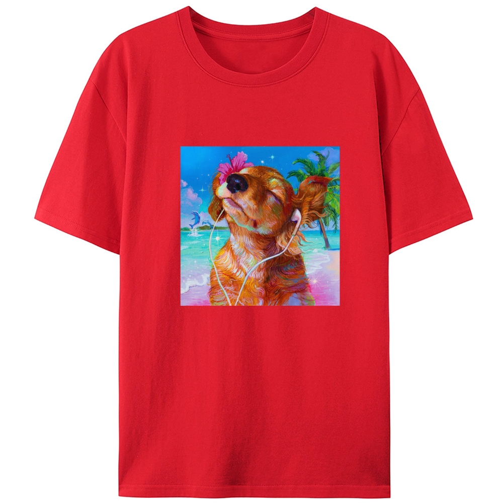 Beach Chill Dog Retro Designed for Women - Slim Fit Cotton Tee