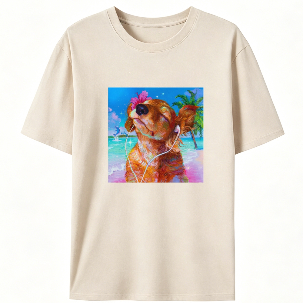 Beach Chill Dog Retro Designed for Women - Slim Fit Cotton Tee