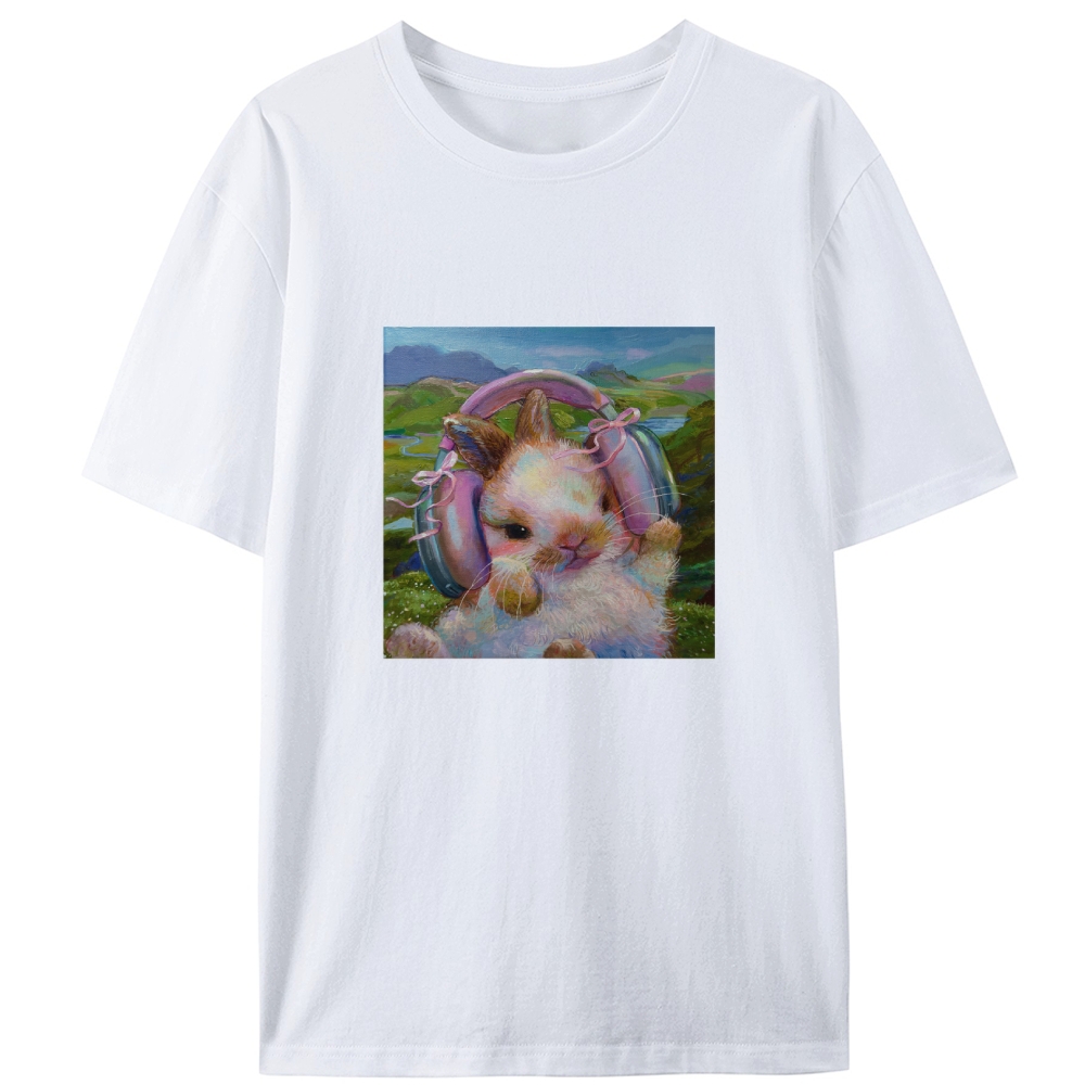 Headphones Bunny Retro Designed for Women - Slim Fit Cotton Tee