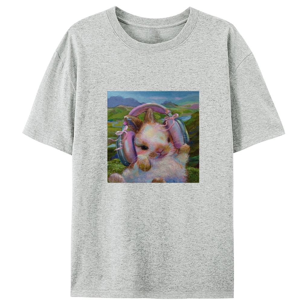 Headphones Bunny Retro Designed for Women - Slim Fit Cotton Tee