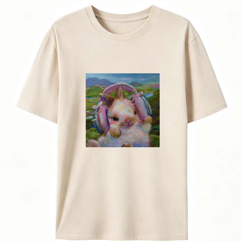 Headphones Bunny Retro Designed for Women - Slim Fit Cotton Tee