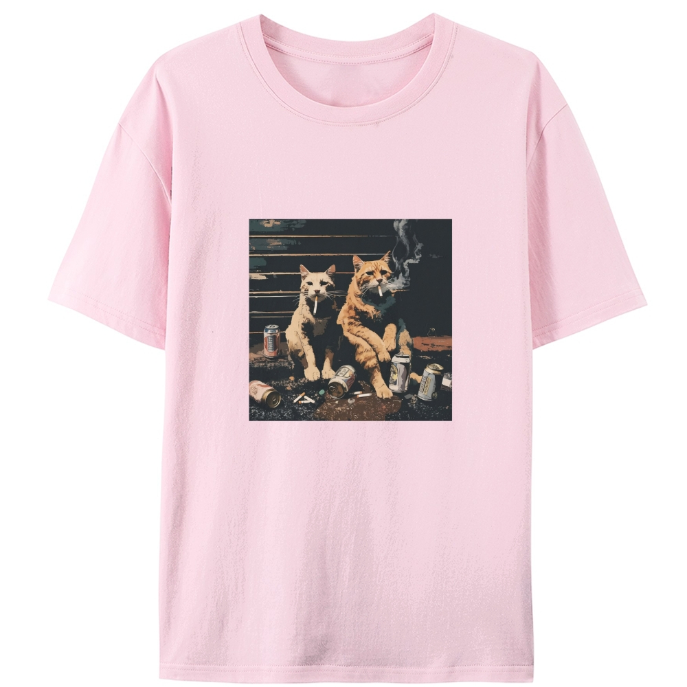 Smoking Drinking Cats Retro Designed for Women - Slim Fit Cotton Tee