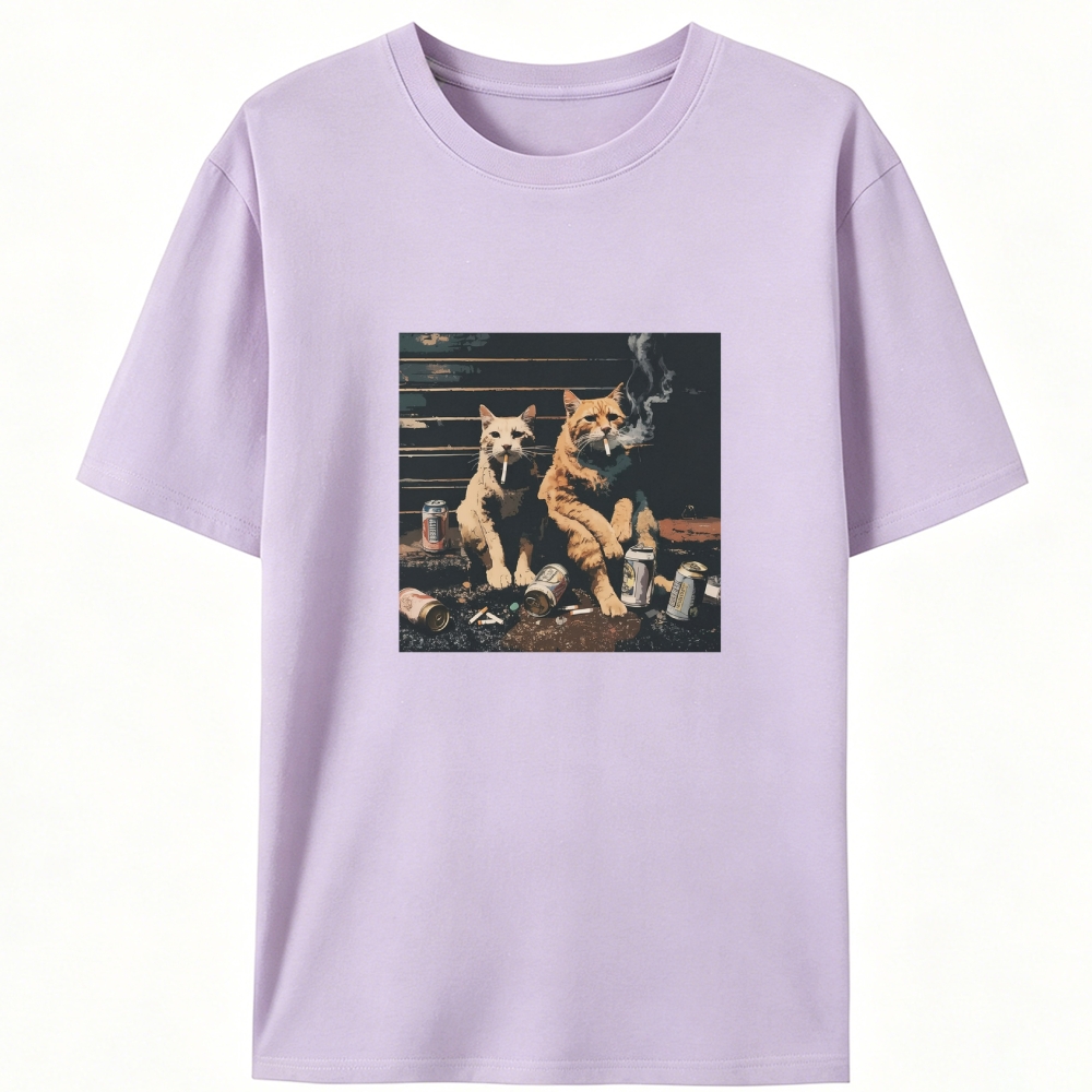 Smoking Drinking Cats Retro Designed for Women - Slim Fit Cotton Tee