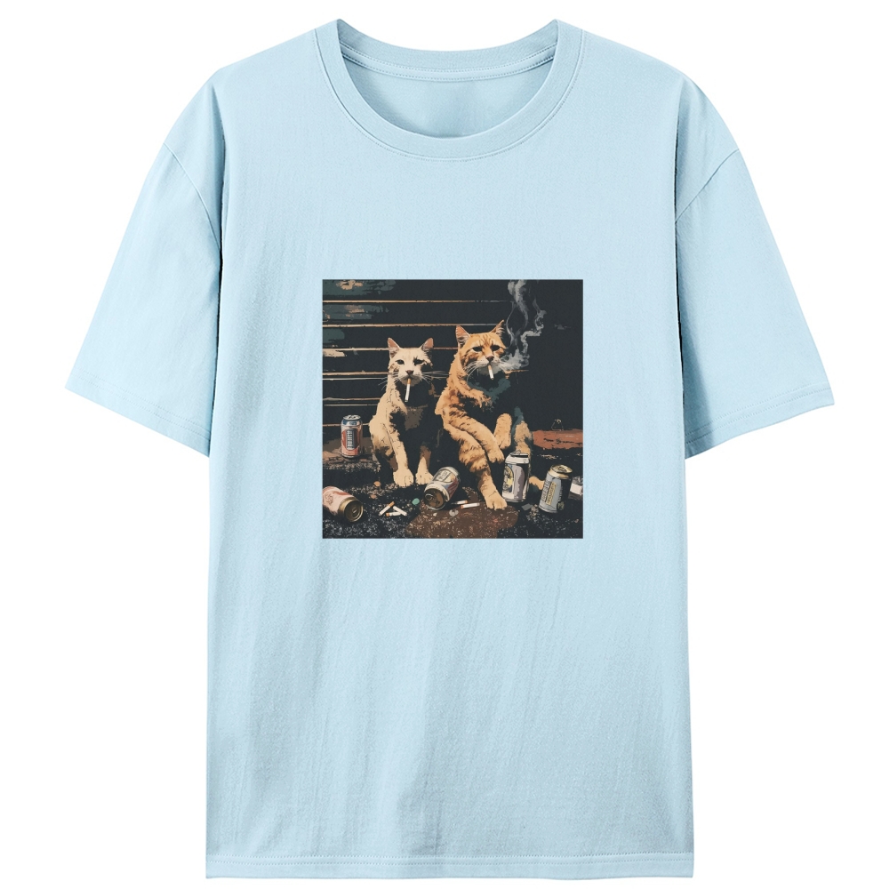 Smoking Drinking Cats Retro Designed for Women - Slim Fit Cotton Tee