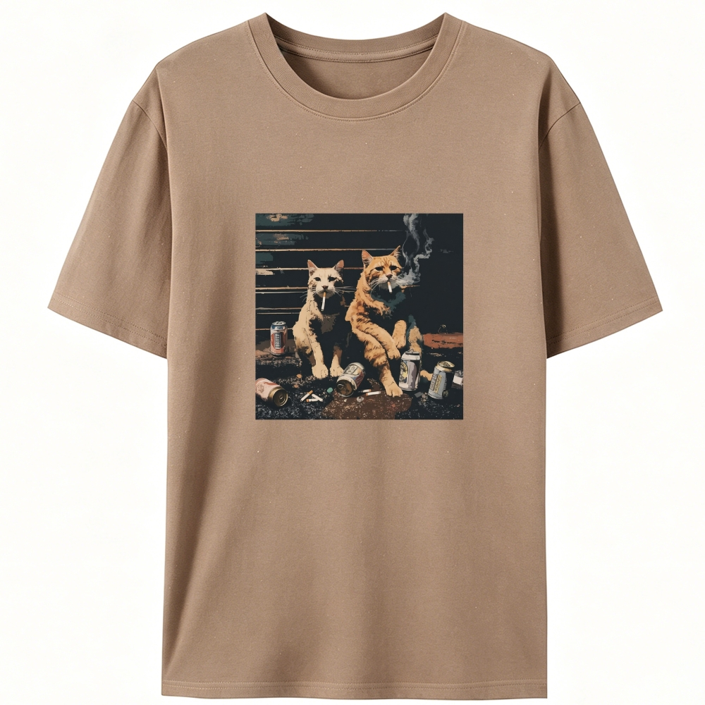 Smoking Drinking Cats Retro Designed for Women - Slim Fit Cotton Tee