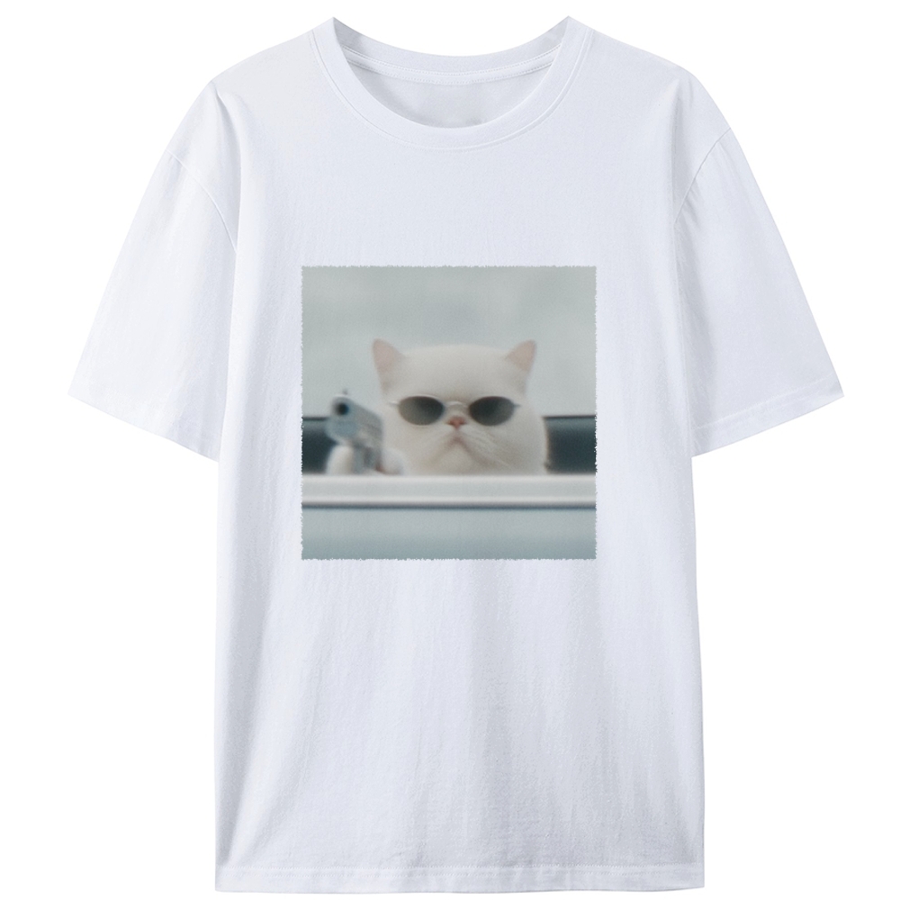 White Killer Cat Retro Designed for Women - Slim Fit Cotton Tee
