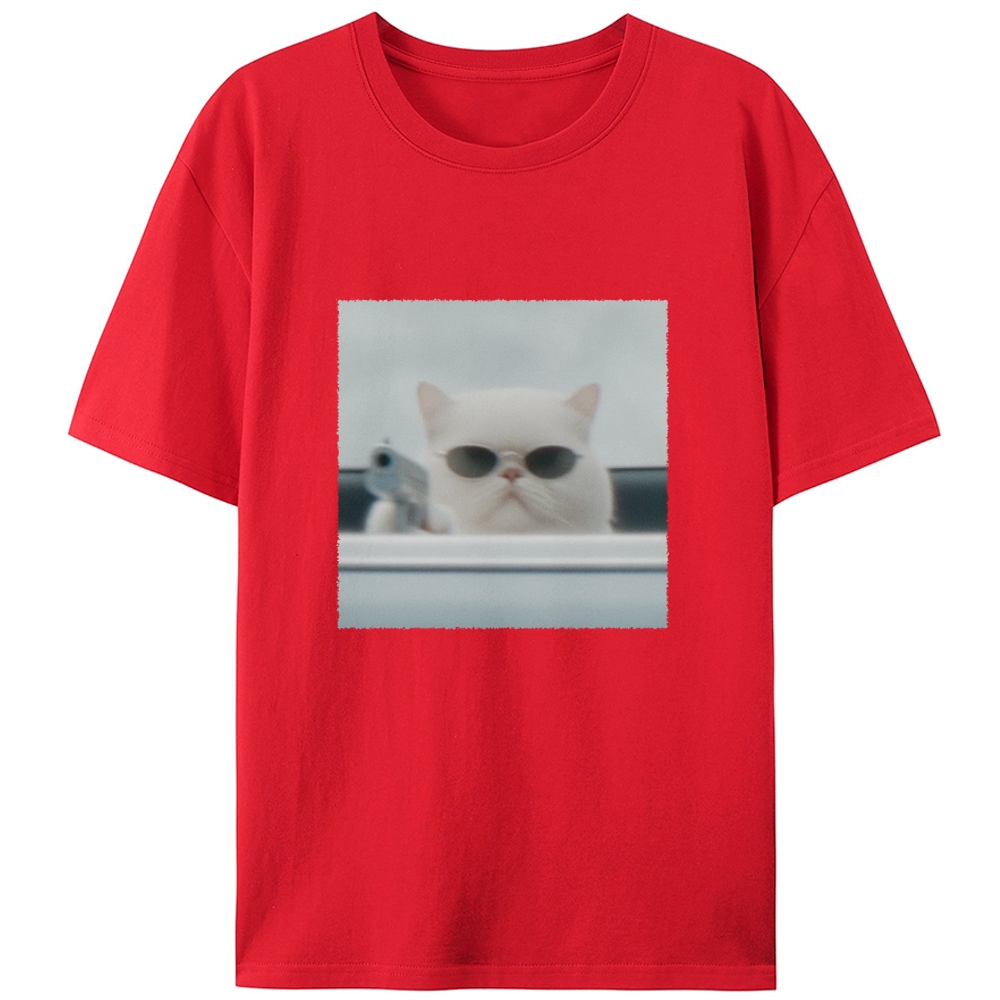 White Killer Cat Retro Designed for Women - Slim Fit Cotton Tee