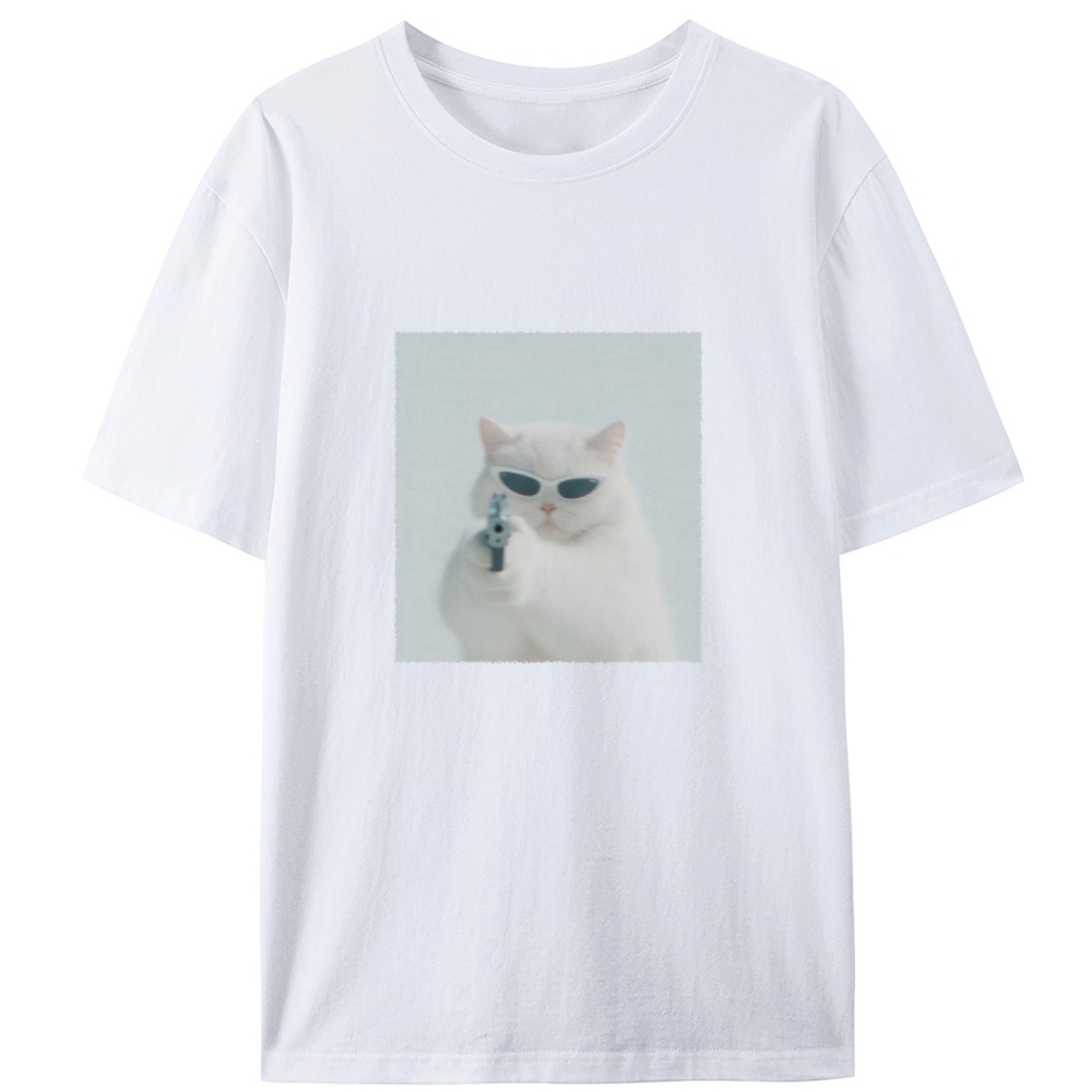 Cool White Cat Retro Designed for Women - Slim Fit Cotton Tee