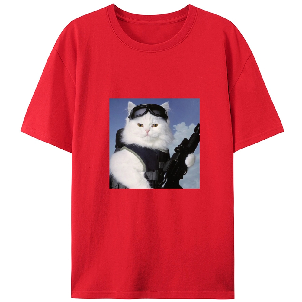 Tactical White Cat Retro Designed for Women - Slim Fit Cotton Tee