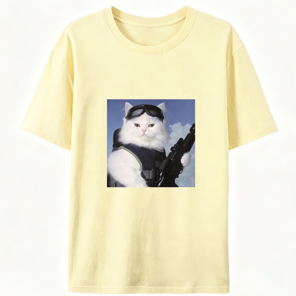 Tactical White Cat Retro Designed for Women - Slim Fit Cotton Tee