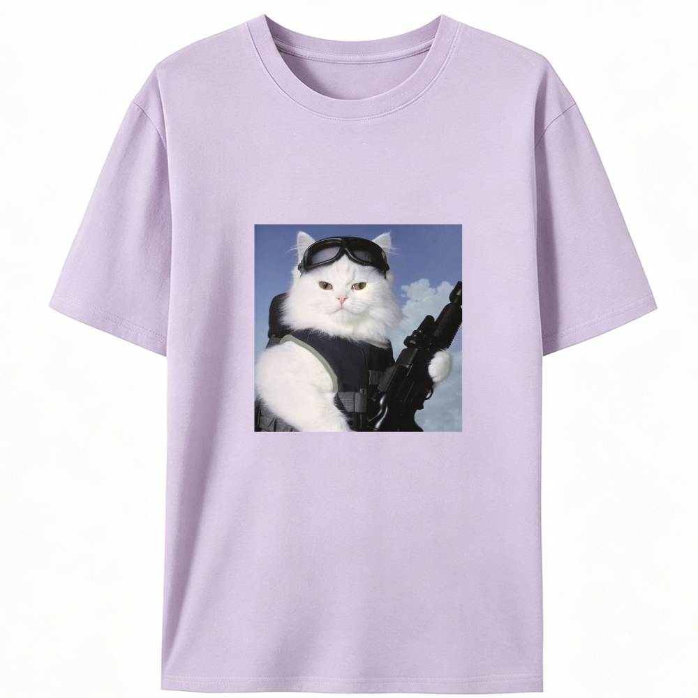 Tactical White Cat Retro Designed for Women - Slim Fit Cotton Tee