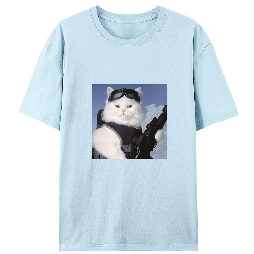 Tactical White Cat Retro Designed for Women - Slim Fit Cotton Tee