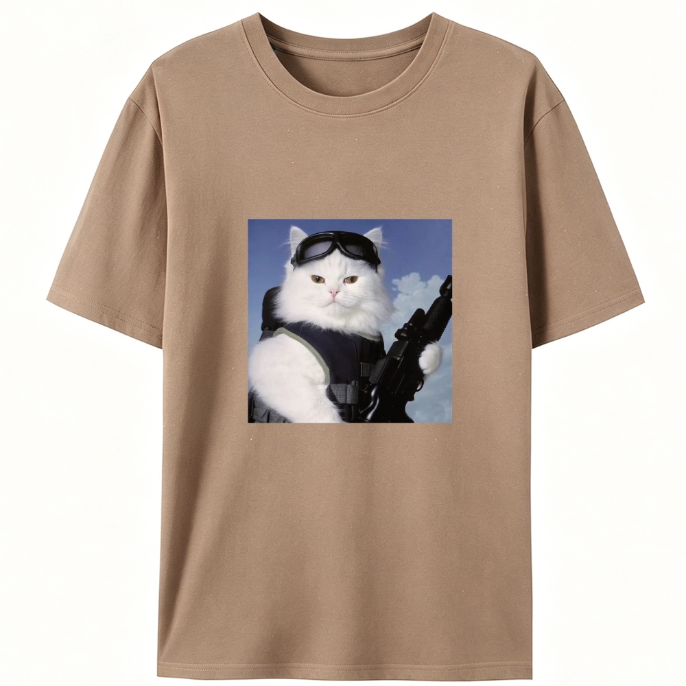 Tactical White Cat Retro Designed for Women - Slim Fit Cotton Tee