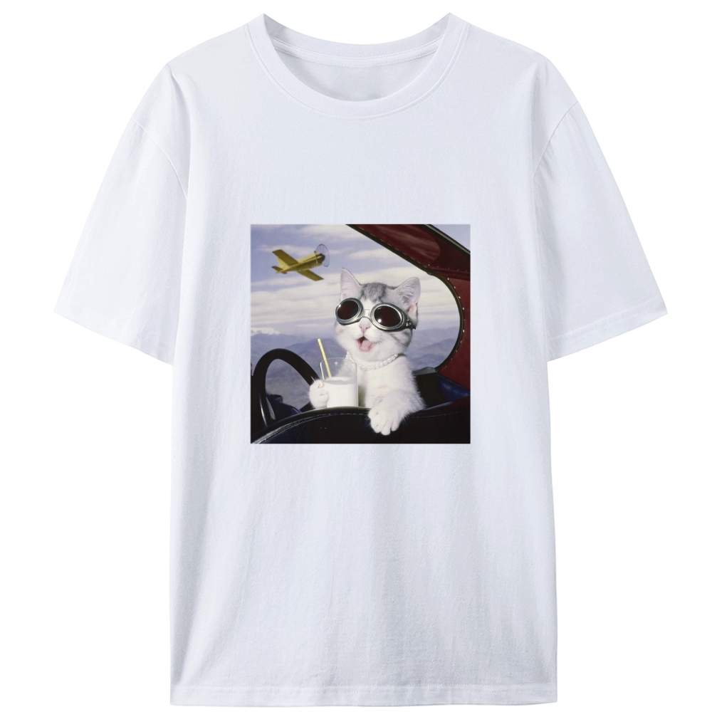 Aviator Cat Retro Designed for Women - Slim Fit Cotton Tee