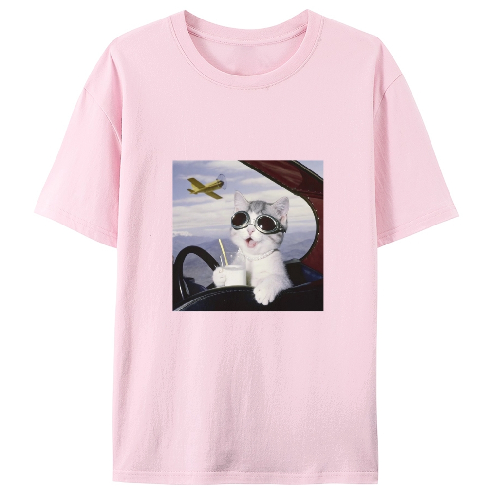 Aviator Cat Retro Designed for Women - Slim Fit Cotton Tee