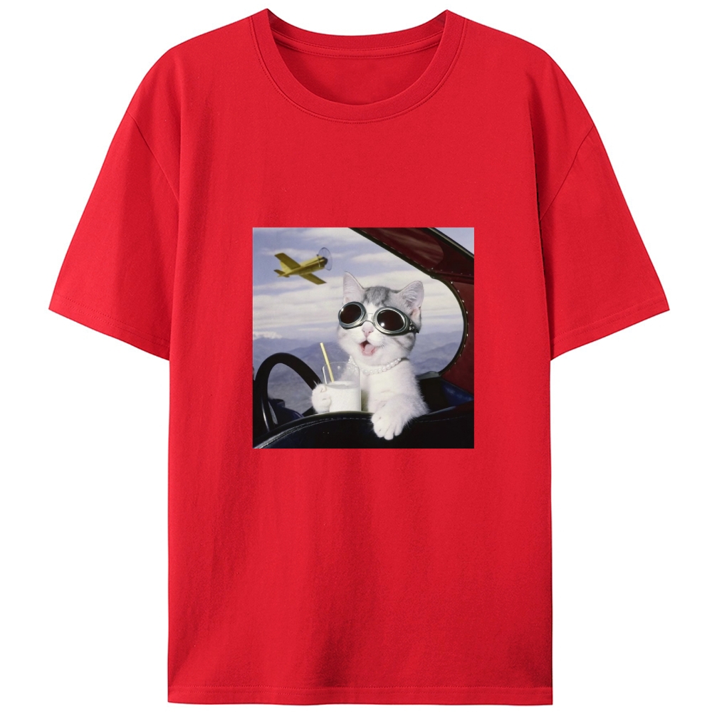 Aviator Cat Retro Designed for Women - Slim Fit Cotton Tee