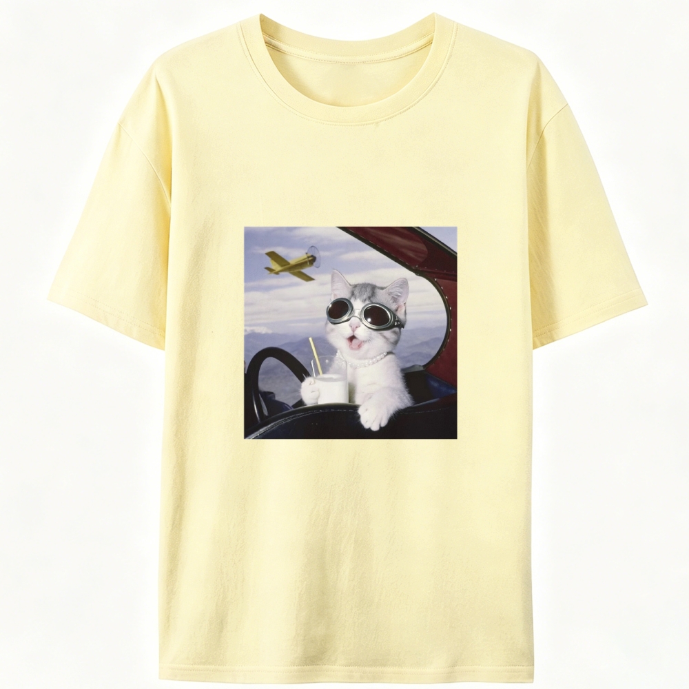 Aviator Cat Retro Designed for Women - Slim Fit Cotton Tee