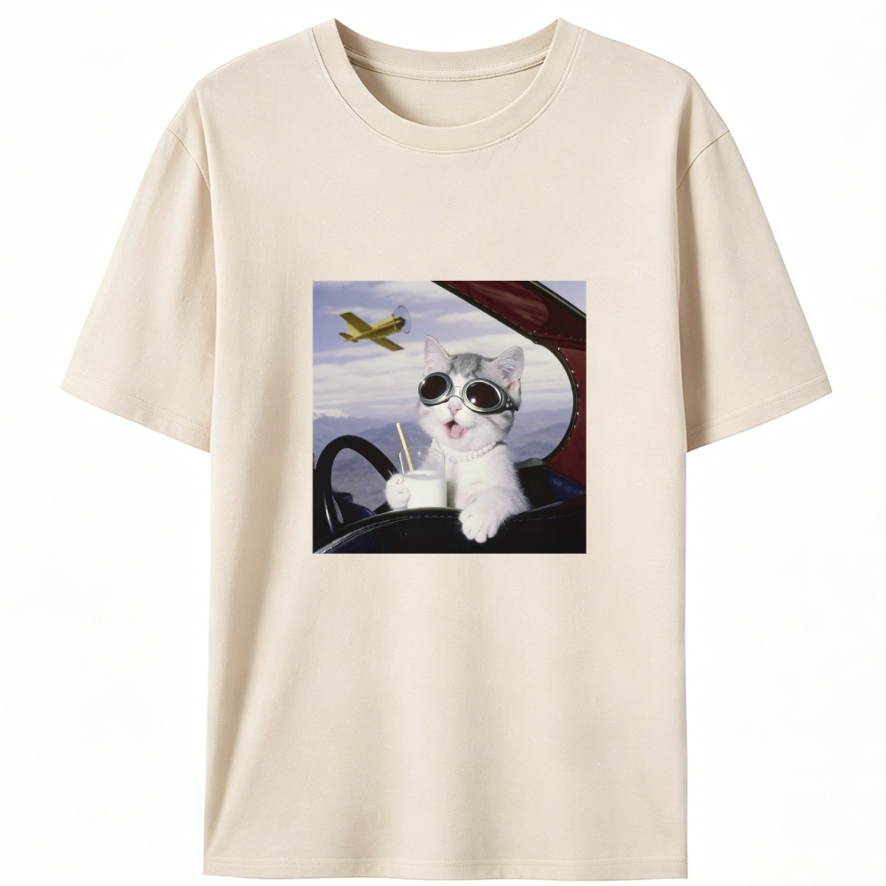 Aviator Cat Retro Designed for Women - Slim Fit Cotton Tee