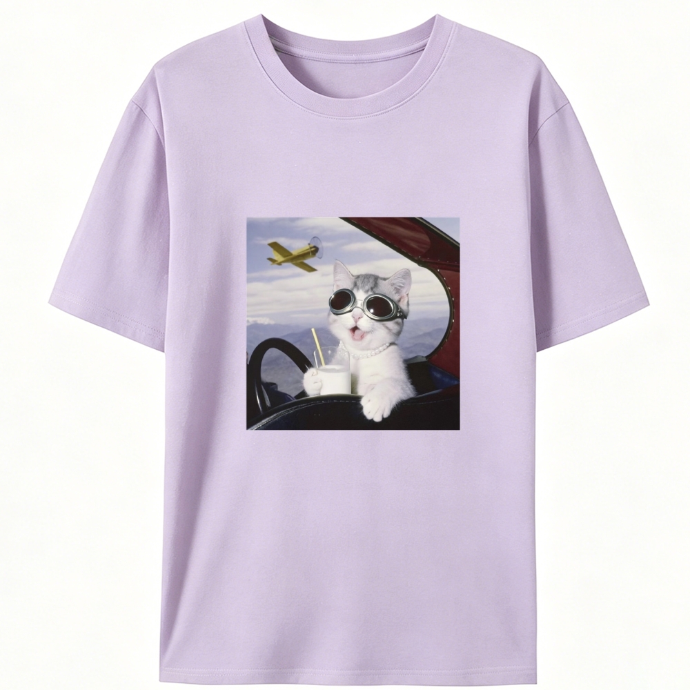 Aviator Cat Retro Designed for Women - Slim Fit Cotton Tee