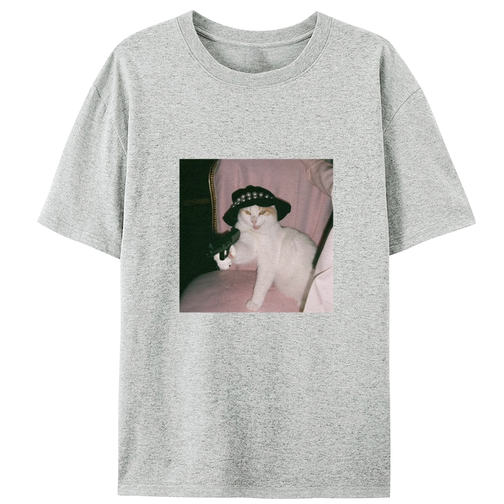 Lady Gun Cat Retro Designed for Women - Slim Fit Cotton Tee