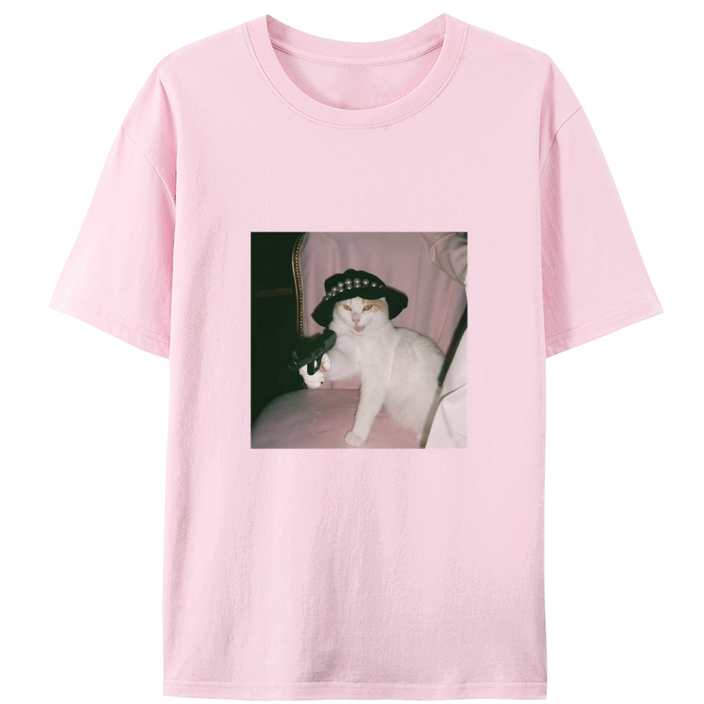 Lady Gun Cat Retro Designed for Women - Slim Fit Cotton Tee