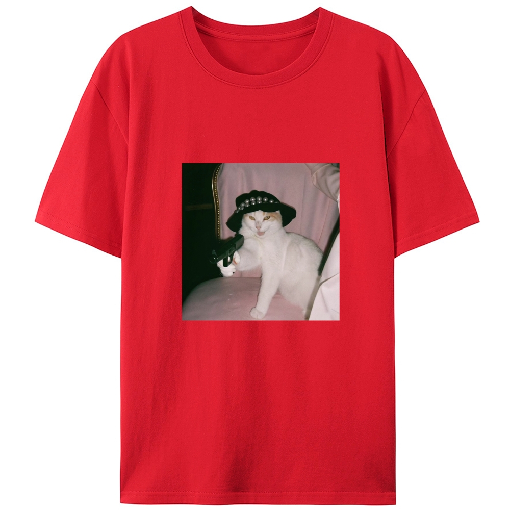 Lady Gun Cat Retro Designed for Women - Slim Fit Cotton Tee