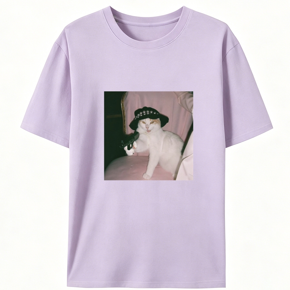 Lady Gun Cat Retro Designed for Women - Slim Fit Cotton Tee