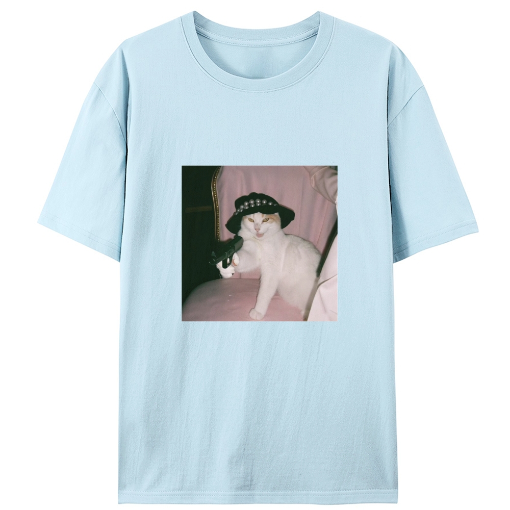 Lady Gun Cat Retro Designed for Women - Slim Fit Cotton Tee