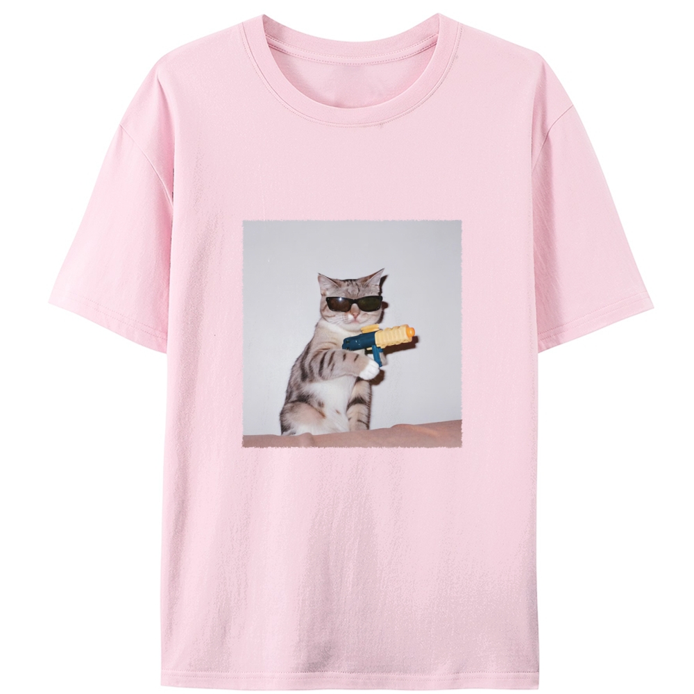 Sunglasses Water Gun Cat Retro Designed for Women - Slim Fit Cotton Tee