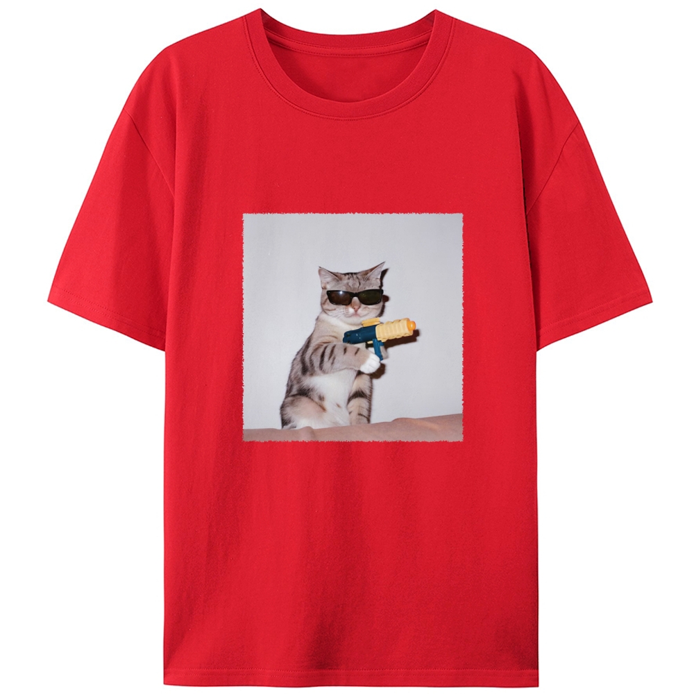 Sunglasses Water Gun Cat Retro Designed for Women - Slim Fit Cotton Tee