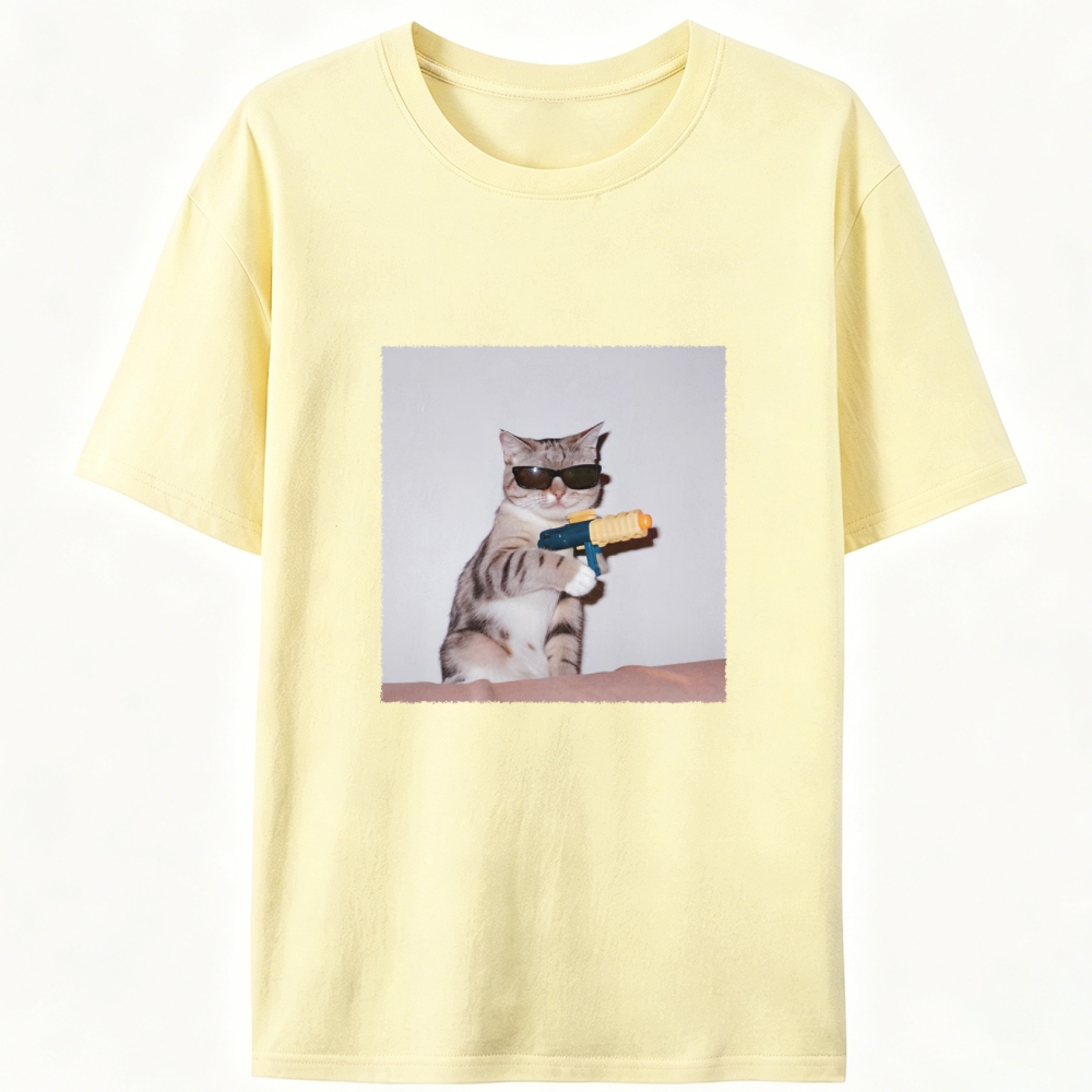 Sunglasses Water Gun Cat Retro Designed for Women - Slim Fit Cotton Tee