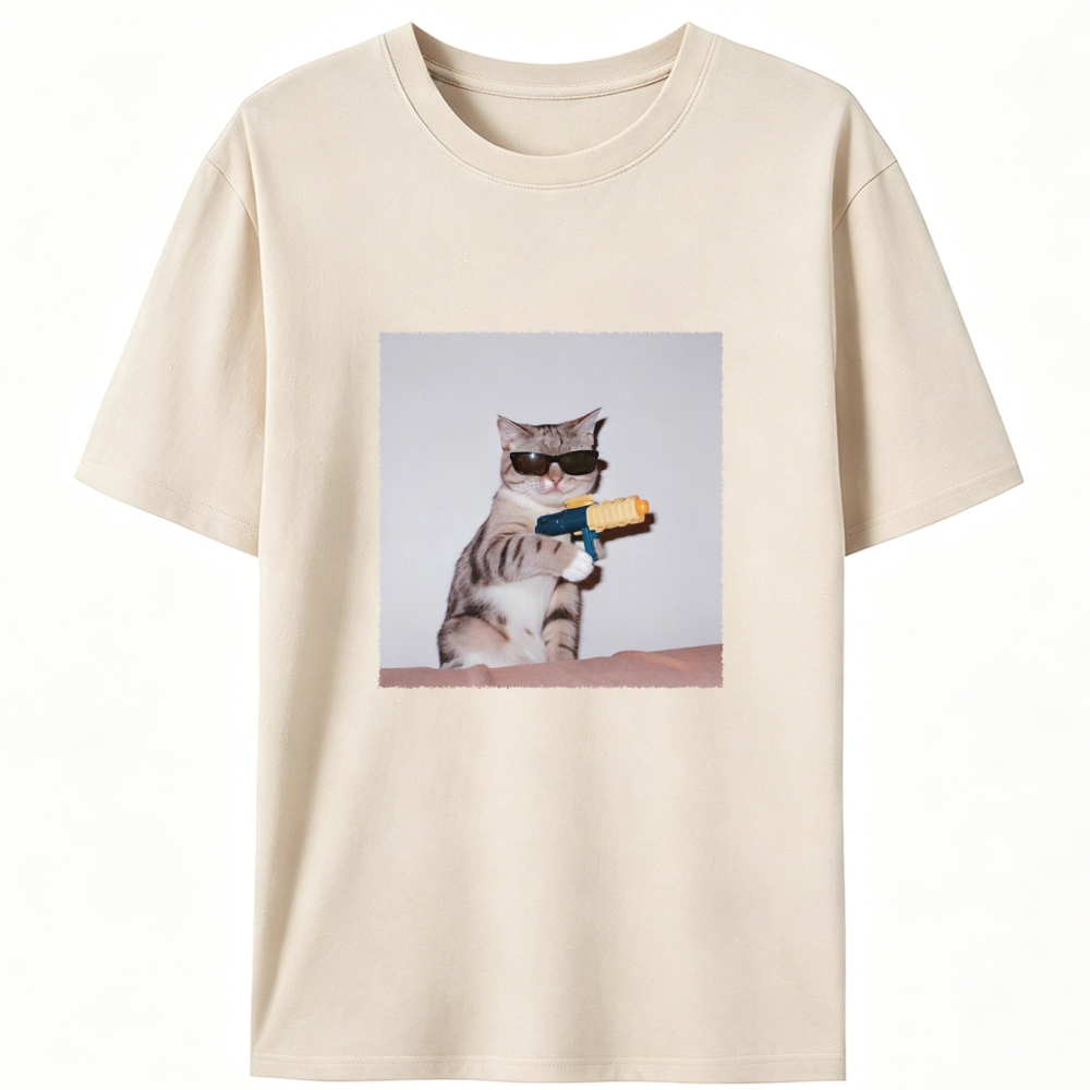 Sunglasses Water Gun Cat Retro Designed for Women - Slim Fit Cotton Tee
