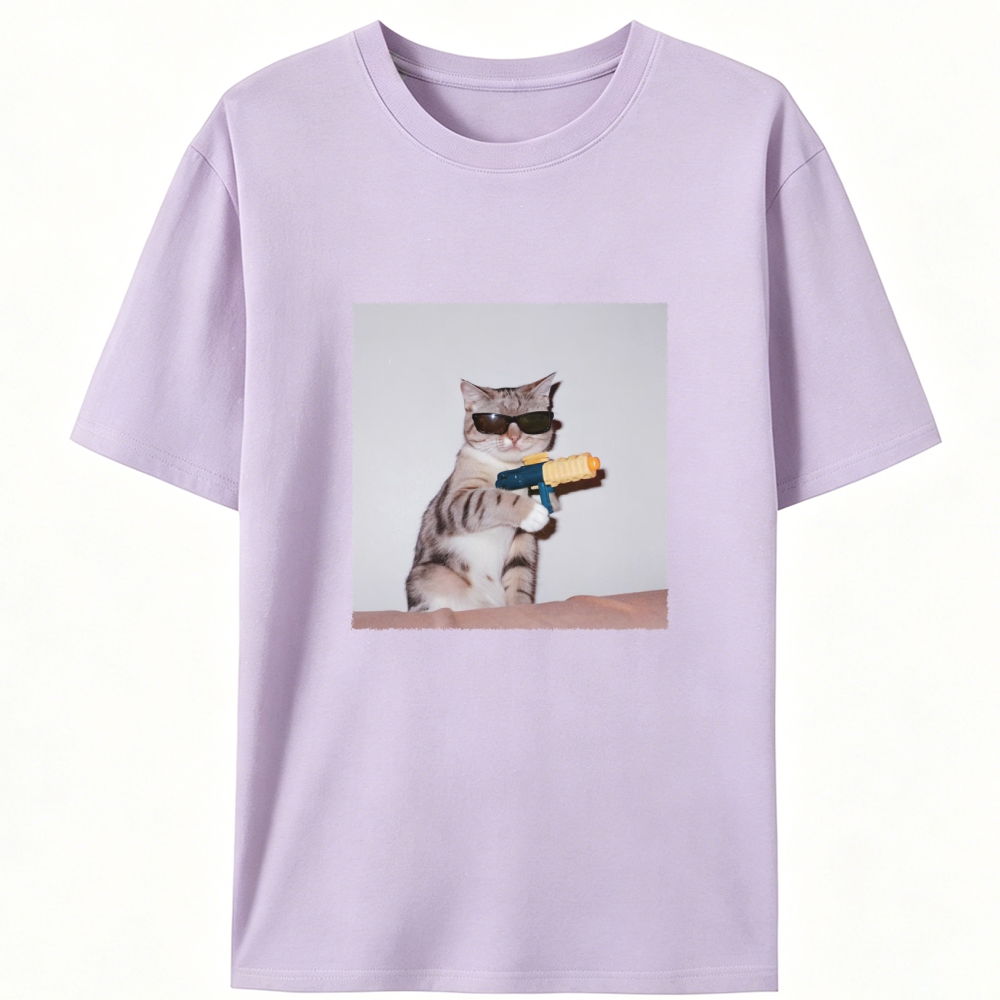 Sunglasses Water Gun Cat Retro Designed for Women - Slim Fit Cotton Tee
