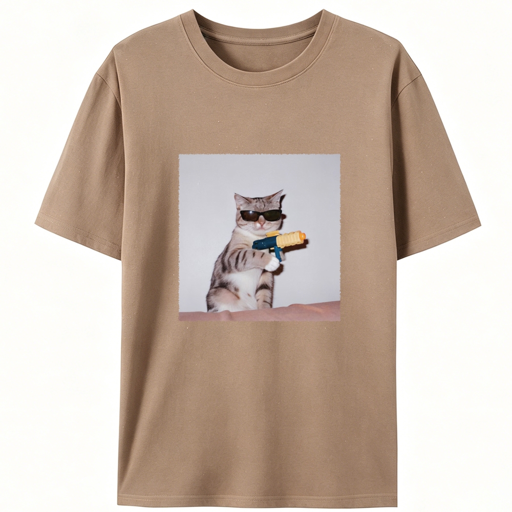 Sunglasses Water Gun Cat Retro Designed for Women - Slim Fit Cotton Tee