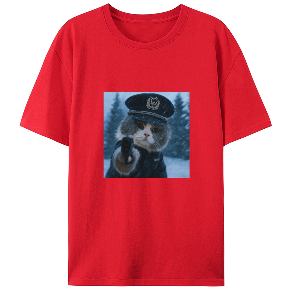 Police Gun Cat Retro Designed for Women - Slim Fit Cotton Tee