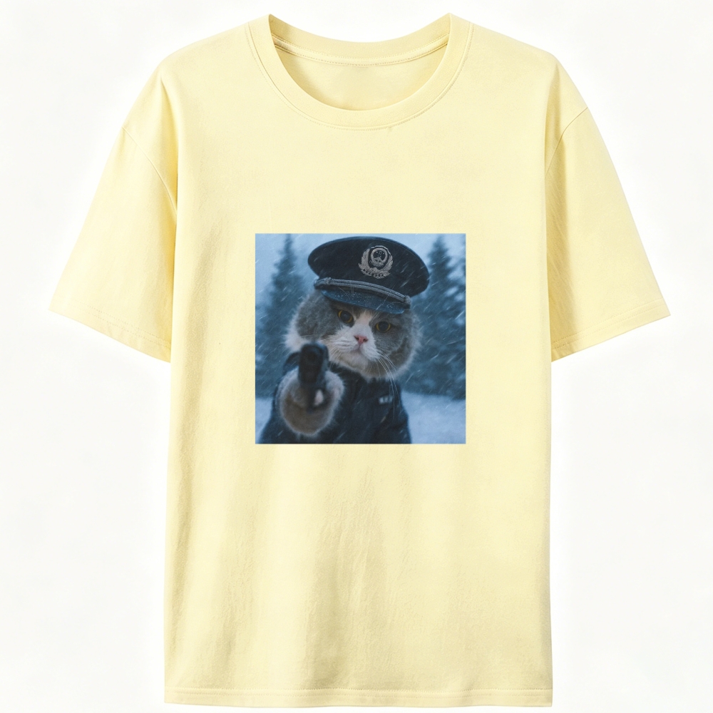 Police Gun Cat Retro Designed for Women - Slim Fit Cotton Tee