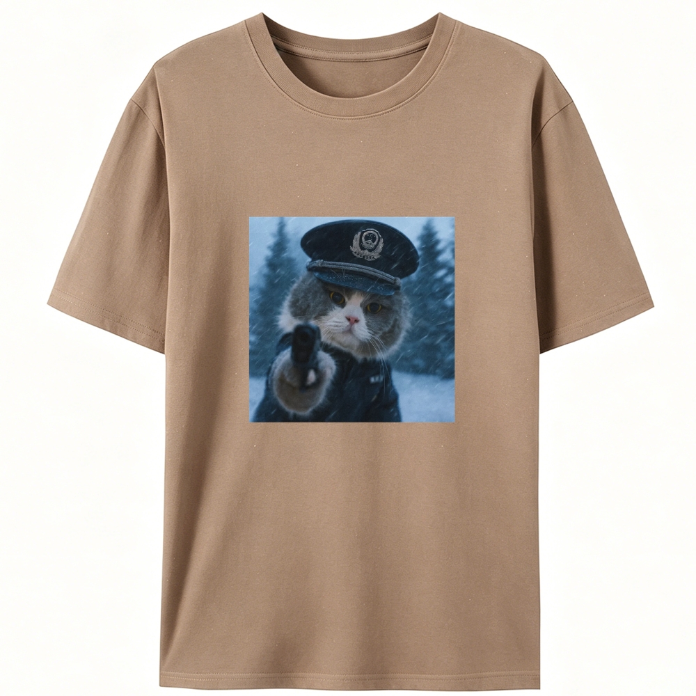 Police Gun Cat Retro Designed for Women - Slim Fit Cotton Tee