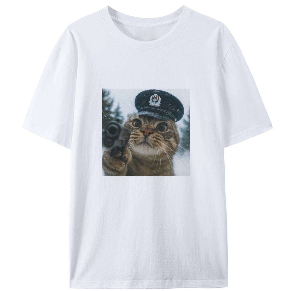 Police Hat Gun Cat Retro Designed for Women - Slim Fit Cotton Tee