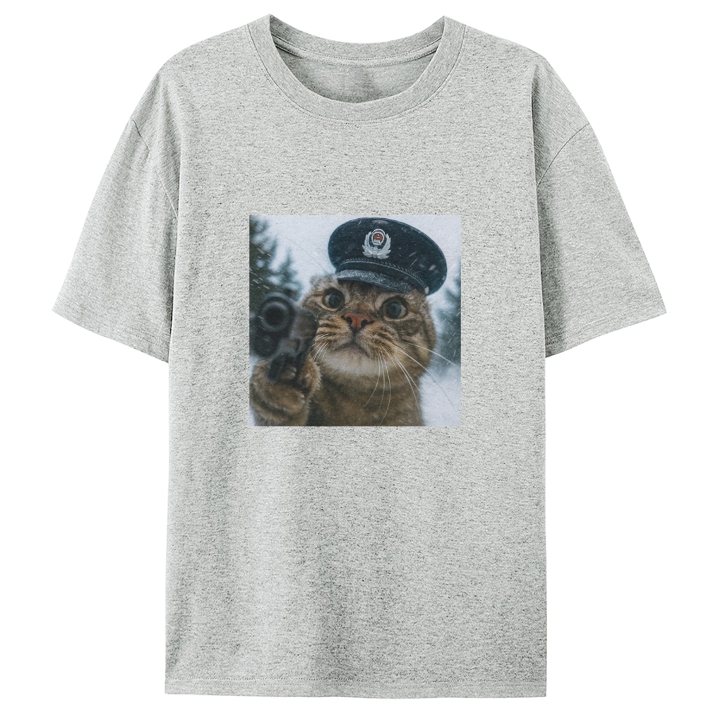 Police Hat Gun Cat Retro Designed for Women - Slim Fit Cotton Tee