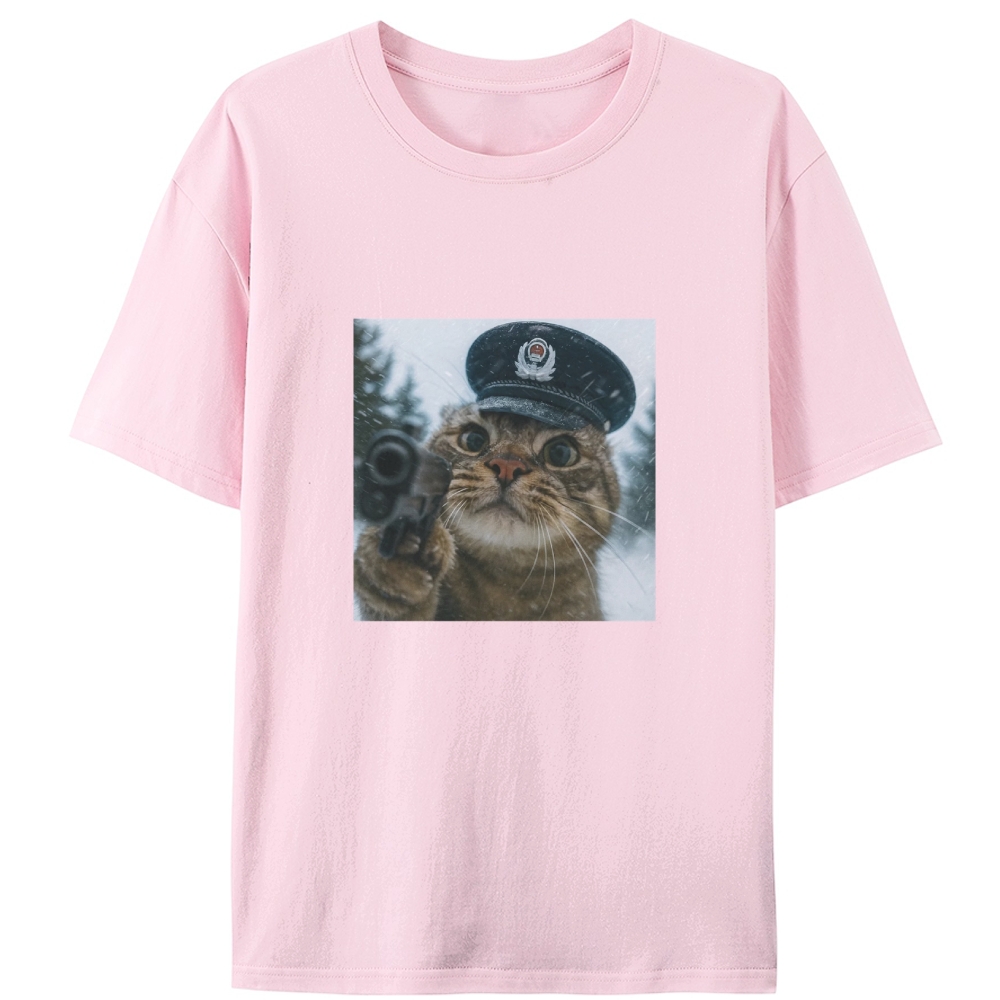 Police Hat Gun Cat Retro Designed for Women - Slim Fit Cotton Tee