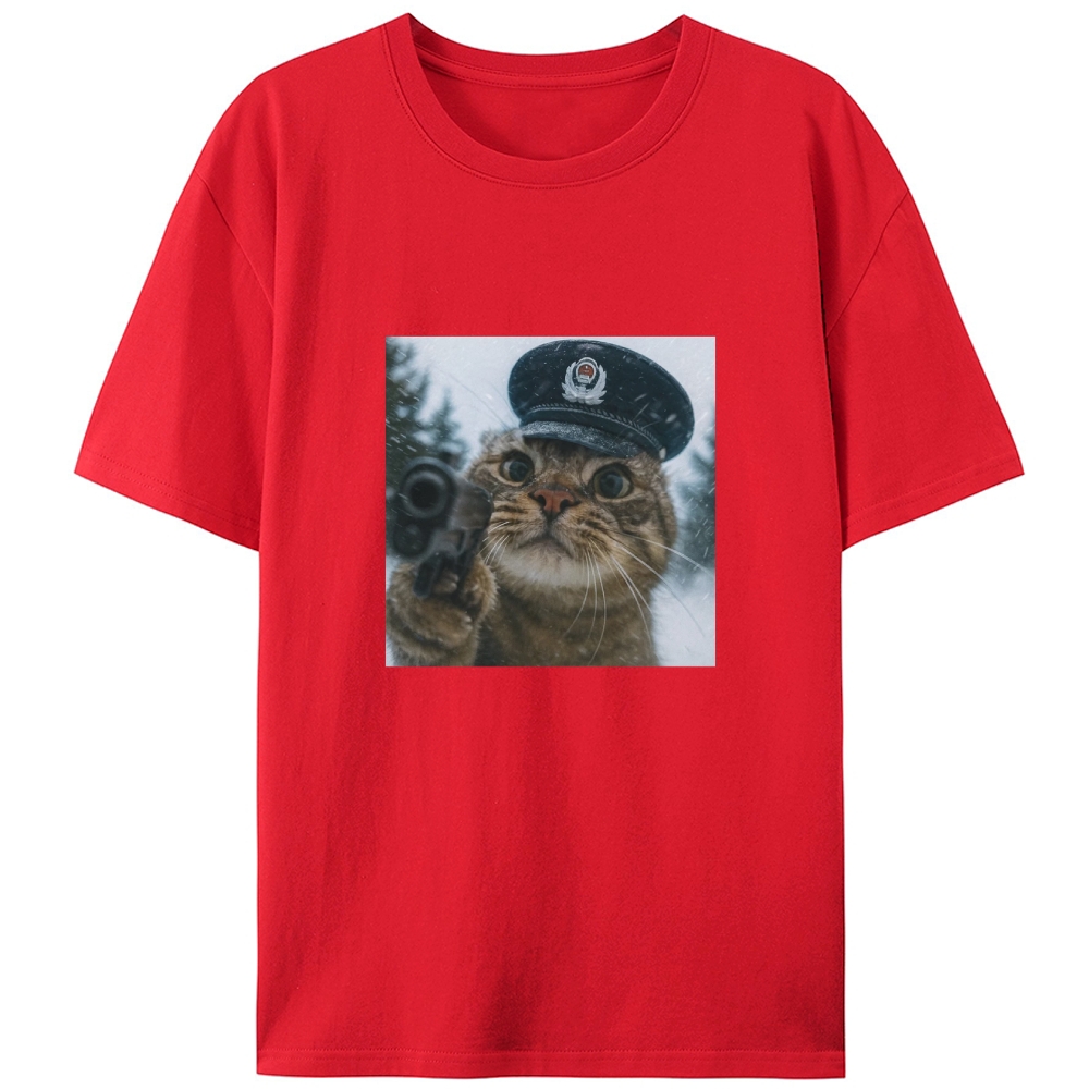 Police Hat Gun Cat Retro Designed for Women - Slim Fit Cotton Tee