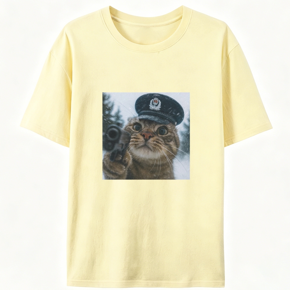 Police Hat Gun Cat Retro Designed for Women - Slim Fit Cotton Tee