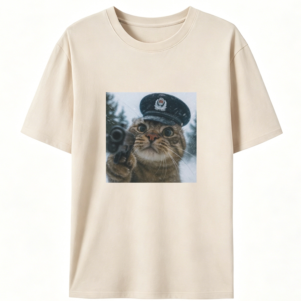 Police Hat Gun Cat Retro Designed for Women - Slim Fit Cotton Tee