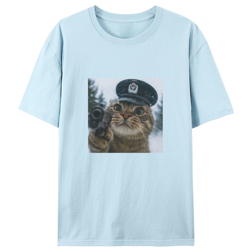 Police Hat Gun Cat Retro Designed for Women - Slim Fit Cotton Tee