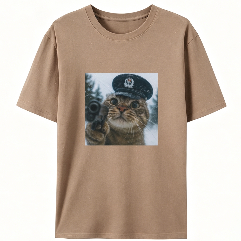 Police Hat Gun Cat Retro Designed for Women - Slim Fit Cotton Tee