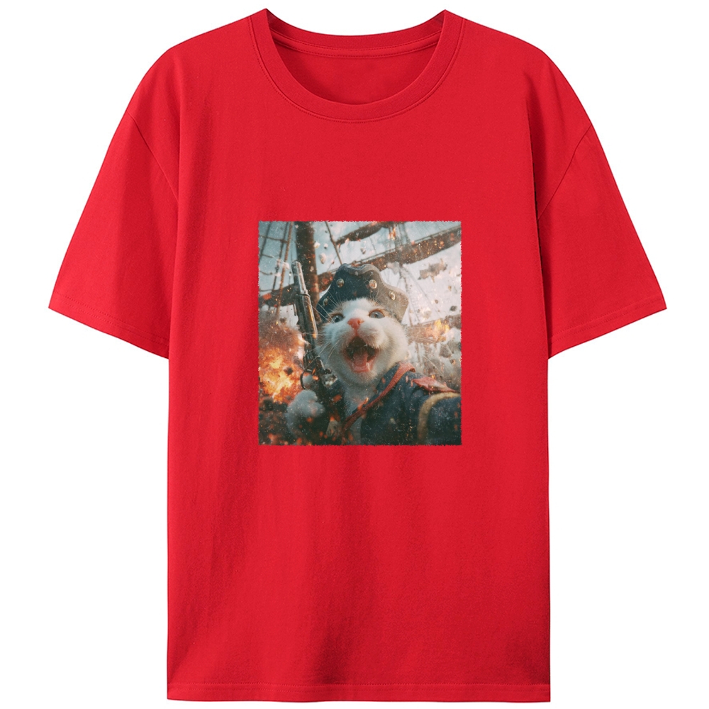 Pirate Gun Cat Retro Designed for Women - Slim Fit Cotton Tee