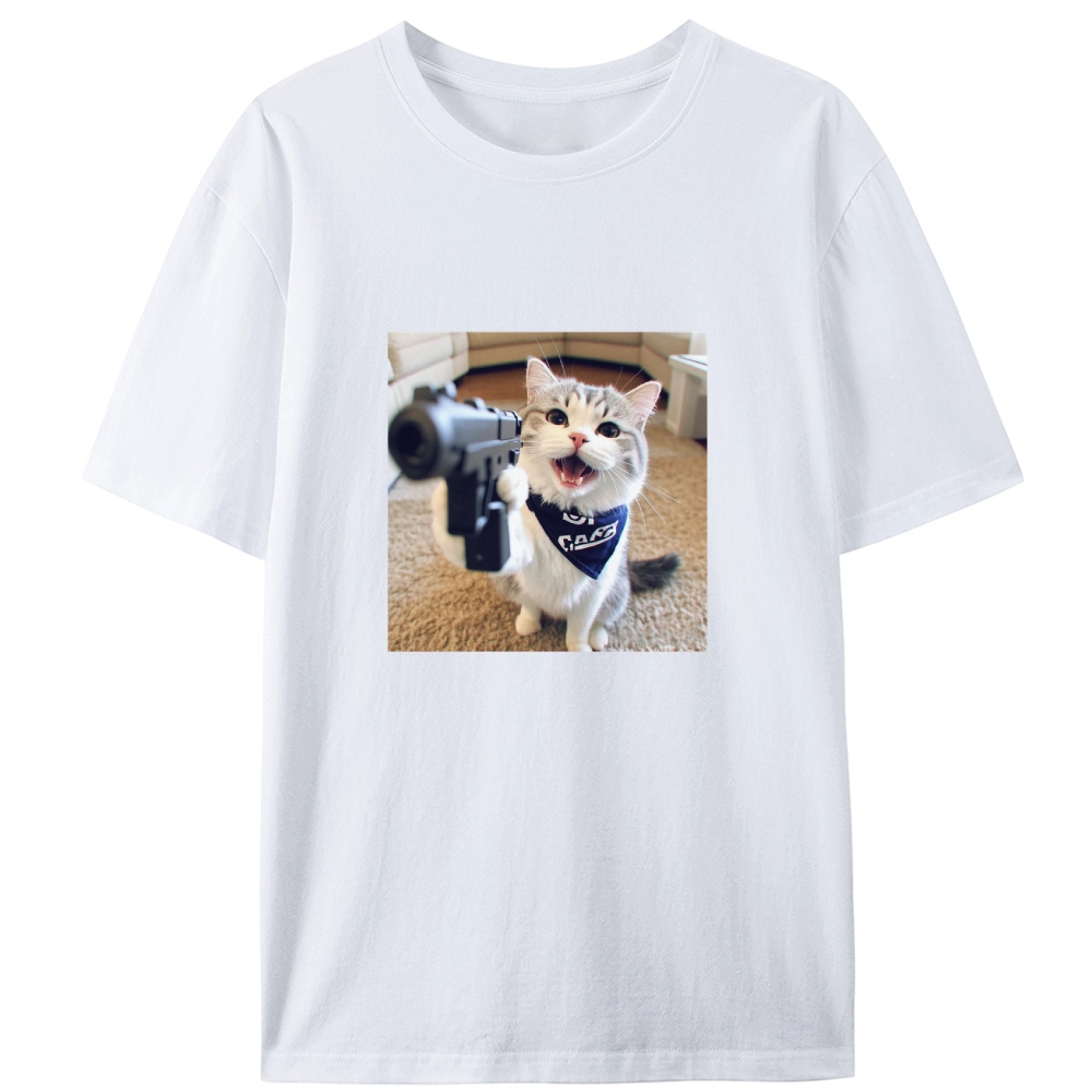 Gang Gun Cat Retro Designed for Women - Slim Fit Cotton Tee