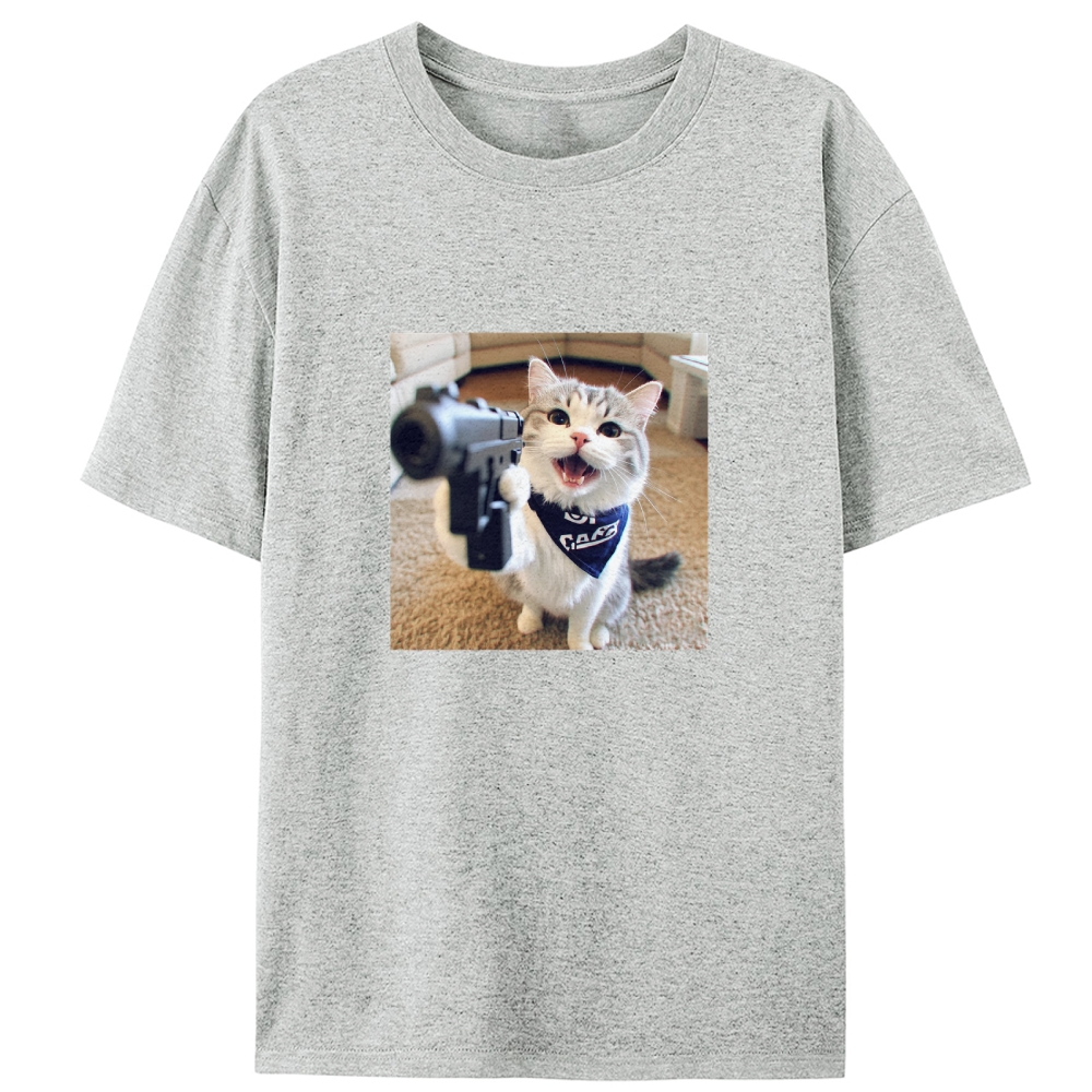 Gang Gun Cat Retro Designed for Women - Slim Fit Cotton Tee