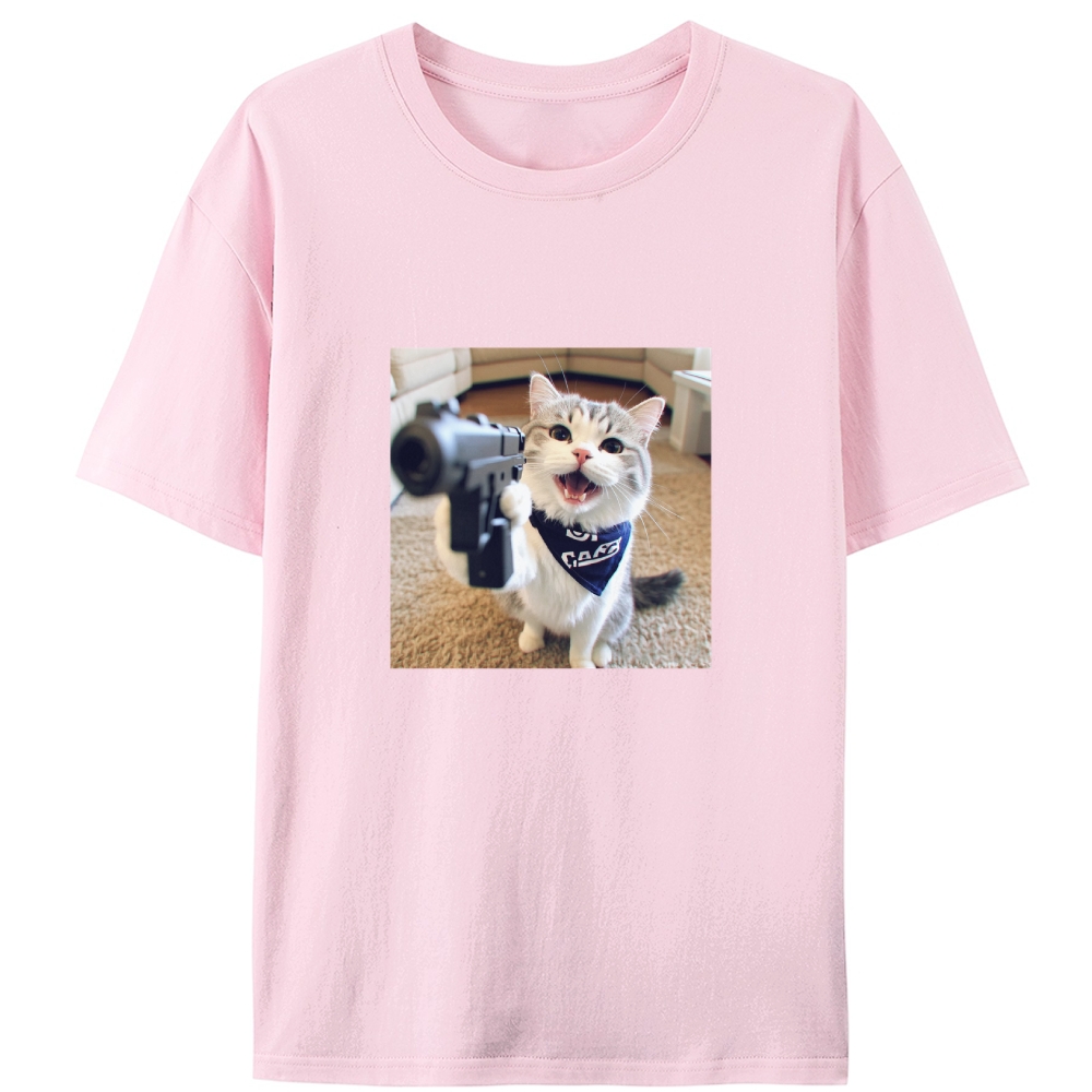 Gang Gun Cat Retro Designed for Women - Slim Fit Cotton Tee