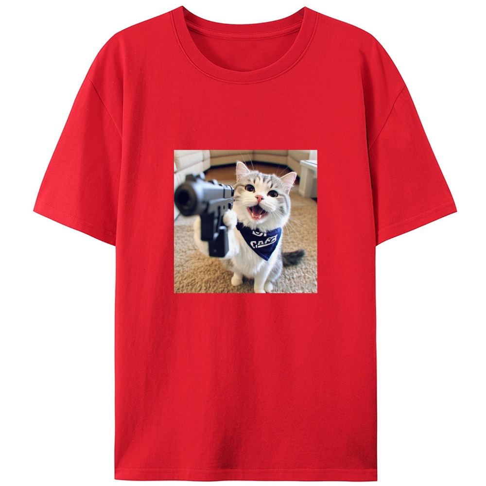 Gang Gun Cat Retro Designed for Women - Slim Fit Cotton Tee